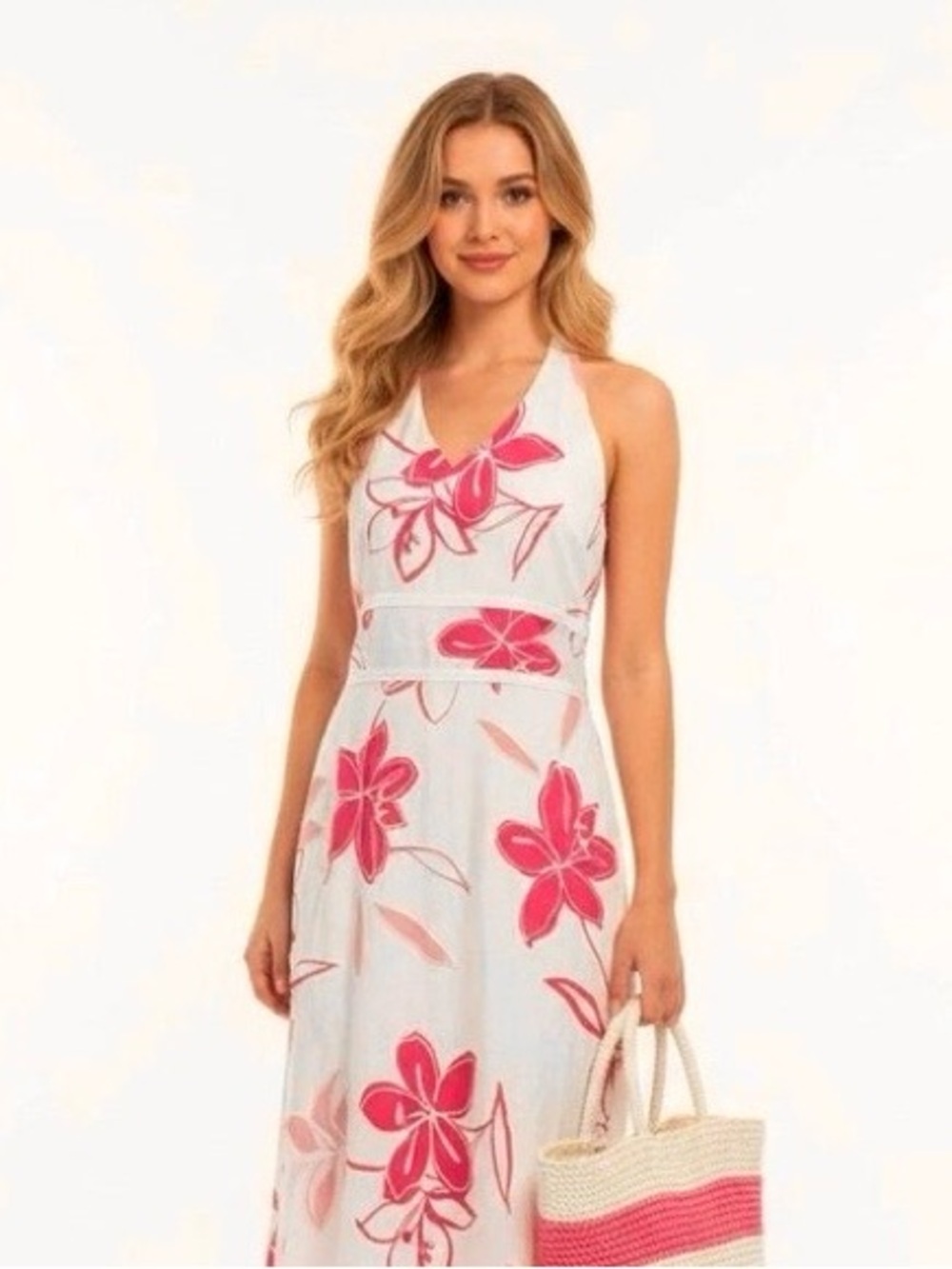 Ann Taylor Petites-pink and white floral halter dress-size 0P-EUC